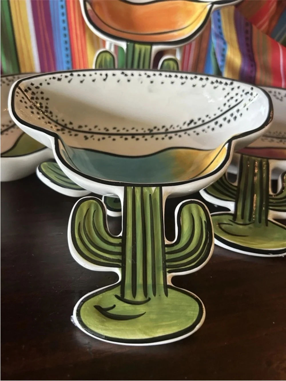 4 Clay Art Margarita Shaped w/ Cactus Handle Serving Bowls CINCO de Mayo‎ NWOT
